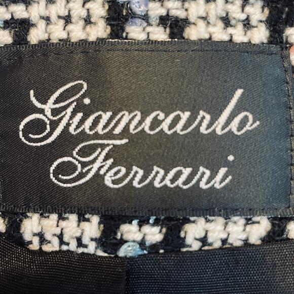 Giancarlo Ferrari Vtg Navy Blue White Plaid Tweed Edged Lined Blazer Jacket 8 - Picture 12 of 16